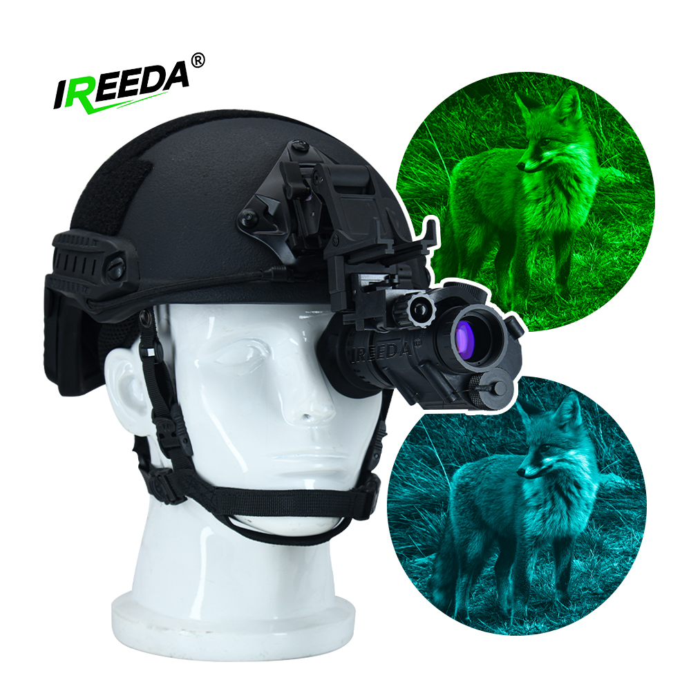 IREEDA PVS 14 Night Vision Monocular mounted on tactical helmet IREEDA PVS 14 Night Vision Monocular mounted on tactical helmet